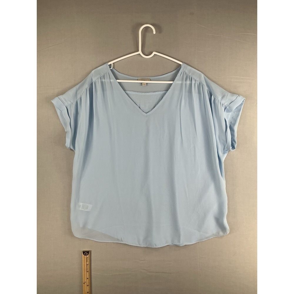 LOFT Outlet Women's XL Light Blue V-Neck Short Sleeve Blouse